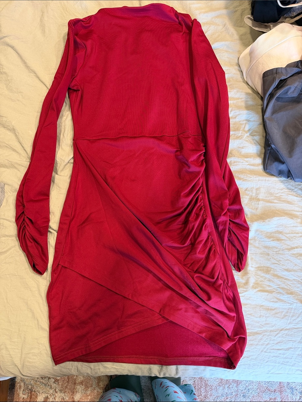Red Long-Sleeve Ruched Wrap Dress - Women